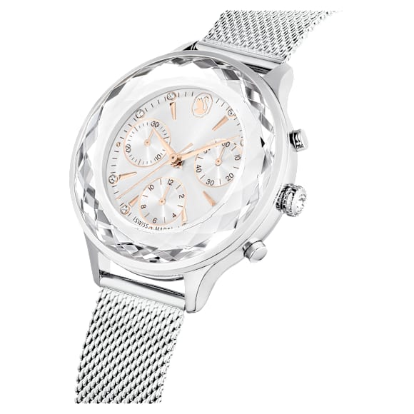 Ρολόι Nova Chrono, Eλβετικής κατασκευής, Μεταλλικό μπρασελέ, Ασημί τόνος, Ανοξείδωτο ατσάλι - Swarovski, 5677503
