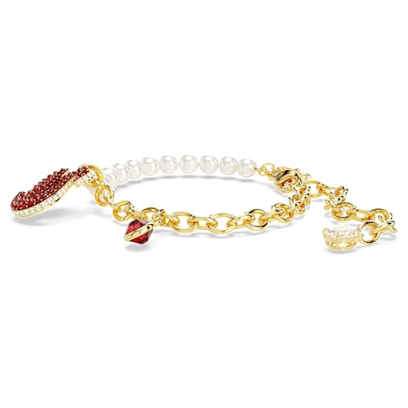 Swan 手链, 仿水晶珍珠, 天鹅, 红色, 金色饰面 - Swarovski, 5677792