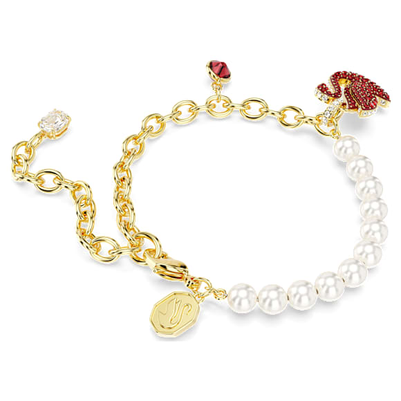 Swan 手链, 仿水晶珍珠, 天鹅, 红色, 金色饰面 - Swarovski, 5677792