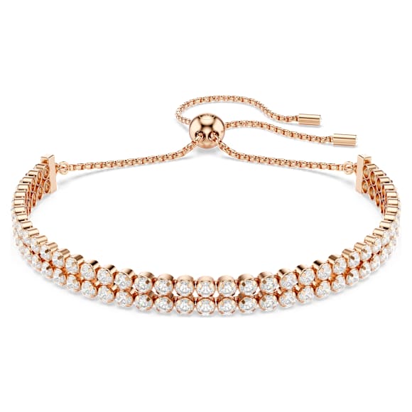 Matrix Tennis 手鏈, 圓形切割, 白色, 18K 金（玫瑰金色）飾面 - Swarovski, 5677823