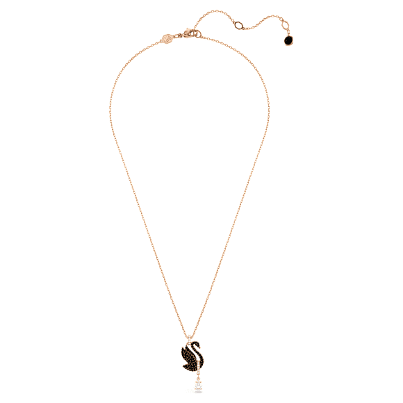 Swan pendant, Swan, Black, Rose gold-tone plated - Swarovski, 5678045