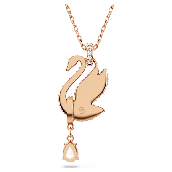 Swan pendant, Swan, Black, 18K rose gold finish - Swarovski, 5678045