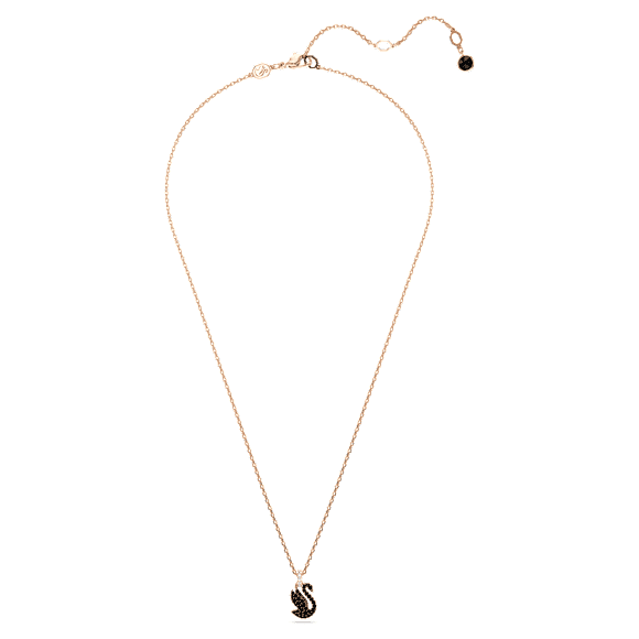 Swan 鏈墜, 天鵝, 細碼, 黑色, 鍍金（玫瑰金色飾面） - Swarovski, 5678046