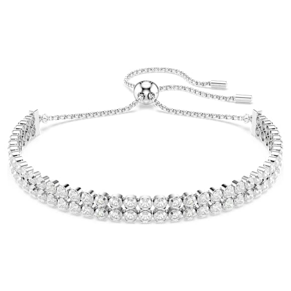 Matrix Tennis bracelet, Round cut, White, Rhodium plated - Swarovski, 5678252