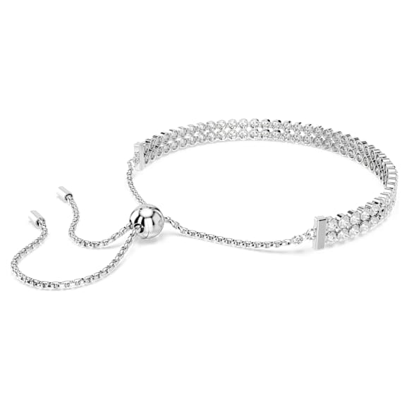 Matrix Tennis bracelet, Round cut, White, Rhodium plated - Swarovski, 5678252