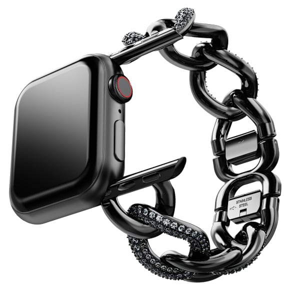 Sparkling chain strap, For Apple Watch® 40mm & 41mm, Black, Black finish - Swarovski, 5678677