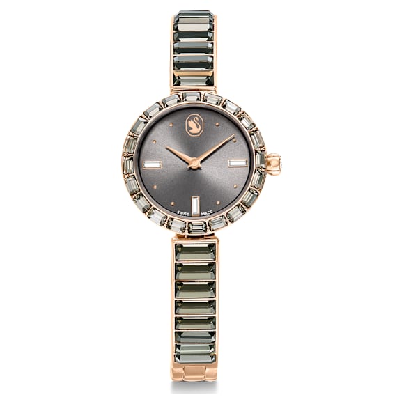 Matrix Bangle watch, Swiss Made, Crystal bracelet, Gray, Rose gold-tone finish - Swarovski, 5679887