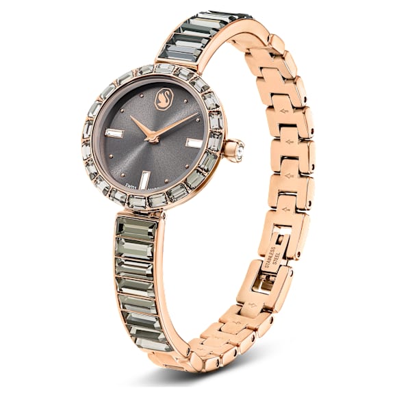 Ceas Matrix Bangle, Fabricat în Elveția, Brățară cu cristale, Gri, Finisaj în nuanță roz-aurie - Swarovski, 5679887