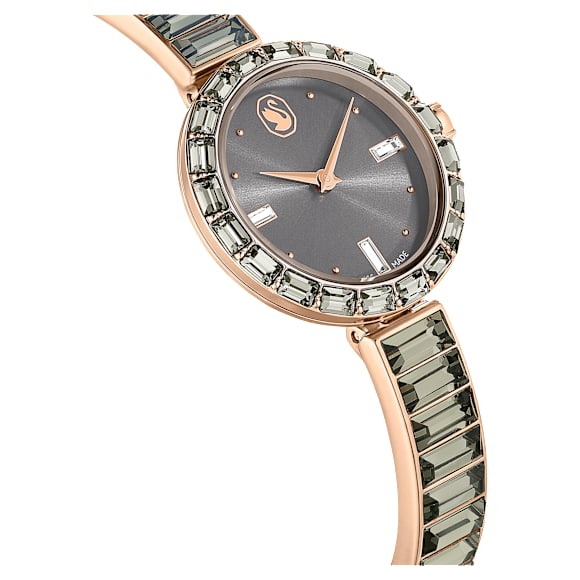 Matrix Bangle watch, Swiss Made, Crystal bracelet, Gray, Rose gold-tone finish - Swarovski, 5679887