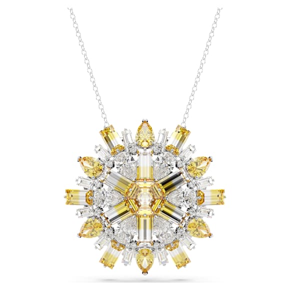 Pendentif et broche Idyllia, Tailles variées, Fleur, Long, Jaunes, Métal rhodié - Swarovski, 5679947