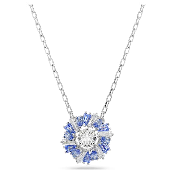 Idyllia pendant, Mixed cuts, Flower, Blue, Rhodium plated - Swarovski, 5680013