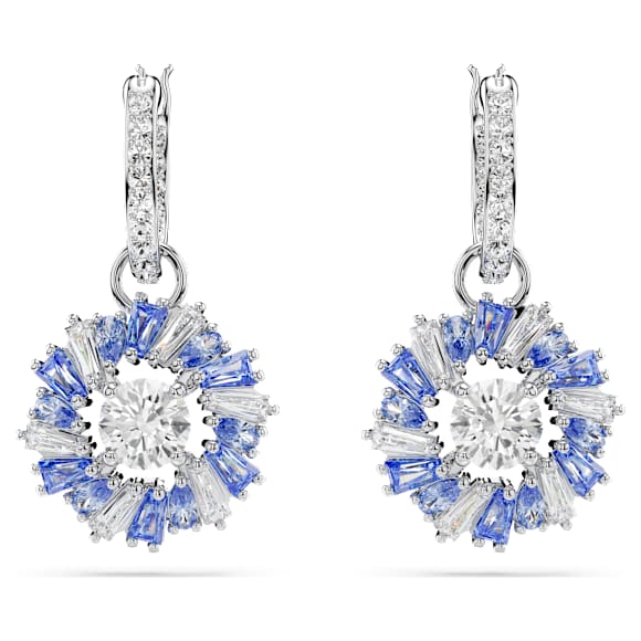 Pendientes Idyllia, Tallas mixtas, Flor, Azules, Baño de rodio - Swarovski, 5680016