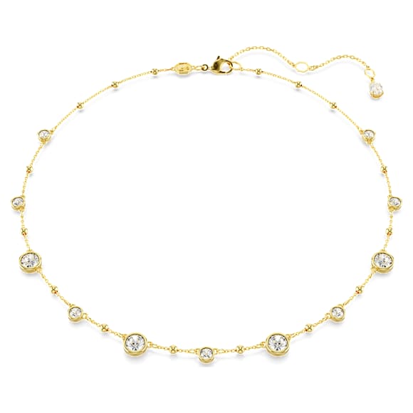 Imber necklace, Round cut, Scattered design, White, Gold-tone plated - Swarovski, 5680090