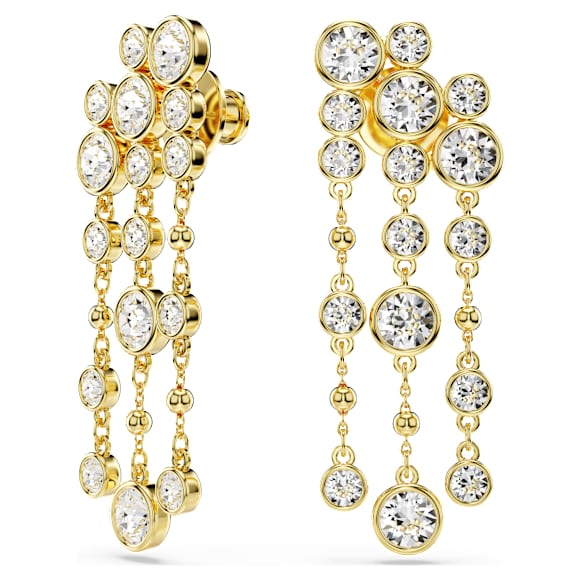 Imber drop earrings, Round cut, Chandelier, White, 18K gold finish - Swarovski, 5680093