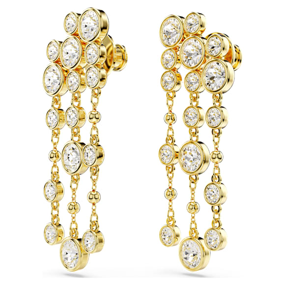 Imber drop earrings, Round cut, Chandelier, White, 18K gold finish - Swarovski, 5680093