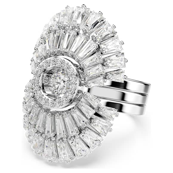 アトリエ　スワロフスキー　リーフ3連リング Idyllia ring, Set (3), Mixed cuts, Shell, White, Rhodium plated