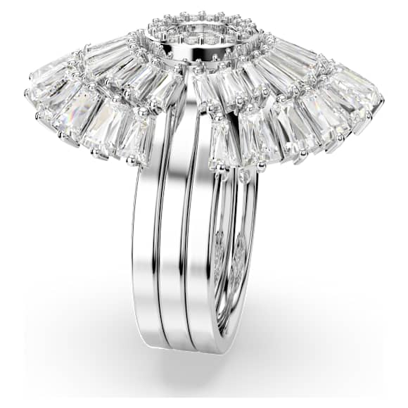Idyllia ring, Set (3), Mixed cuts, Shell, White, Rhodium plated