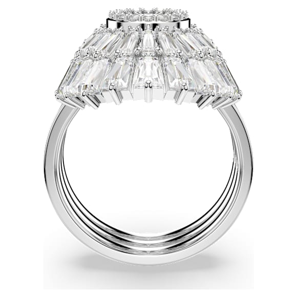 Idyllia ring, Set (3), Mixed cuts, Shell, White, Rhodium plated