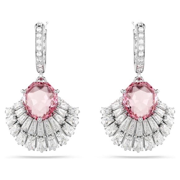 Idyllia drop earrings, Mixed cuts, Shell, Pink, Rhodium plated - Swarovski, 5680295