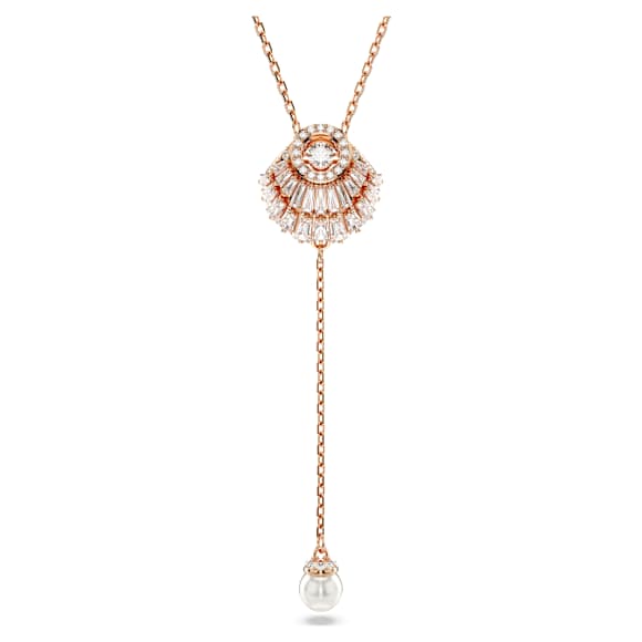 Colgante en Y Idyllia, Perla de cristal, Concha de mar, Blanco, Baño tono oro rosa - Swarovski, 5680299