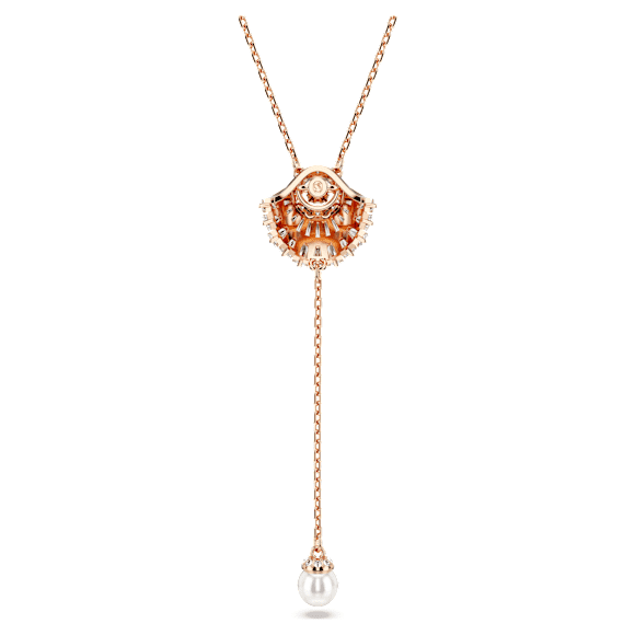 Colgante en Y Idyllia, Perla de cristal, Concha de mar, Blanco, Baño tono oro rosa - Swarovski, 5680299