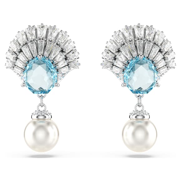 Pendants d'oreilles Idyllia, Perle de cristal, Coquillage, Bleues, Métal rhodié - Swarovski, 5680301