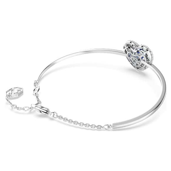 Idyllia bangle, Heart, Blue, Rhodium plated - Swarovski, 5680393