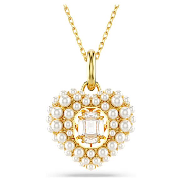 Idyllia Anhänger, Kristallperle, Herz, Weiß, 18K Goldbeschichtet - Swarovski, 5680399