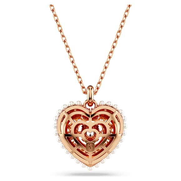 Obesek Idyllia, Kristalni biser, Srce, Bel, V videzu rožnatega zlata 18K - Swarovski, 5680402