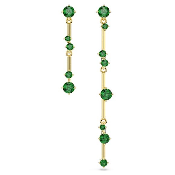 Constella drop earrings, Asymmetrical design, Round cut, Green, 18K gold finish - Swarovski, 5680553