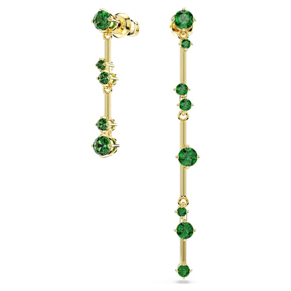 Constella drop earrings, Asymmetrical design, Round cut, Green, Gold-tone plated - Swarovski, 5680553