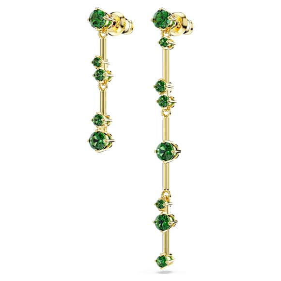 Constella drop earrings, Asymmetrical design, Round cut, Green, 18K gold finish - Swarovski, 5680553