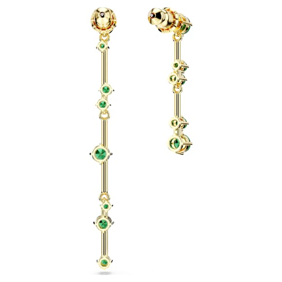 Constella drop earrings, Asymmetrical design, Round cut, Green, Gold-tone plated - Swarovski, 5680553