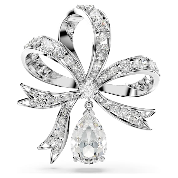 Hyperbola brooch, Bow, White, Rhodium plated - Swarovski, 5680678