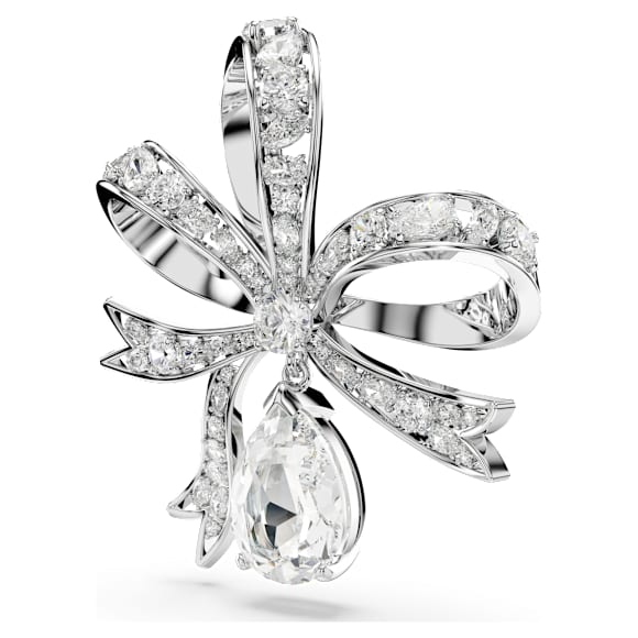 Hyperbola brooch, Bow, White, Rhodium plated - Swarovski, 5680678
