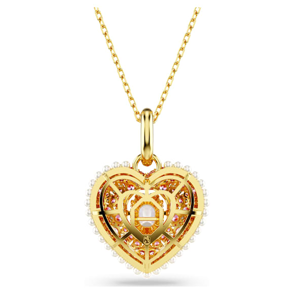 Μενταγιόν Hyperbola, Οκταγωνική κοπή, Crystal pearls, Καρδιά, Ροζ, Επιμετάλλωση σε χρυσαφί τόνο - Swarovski, 5680784