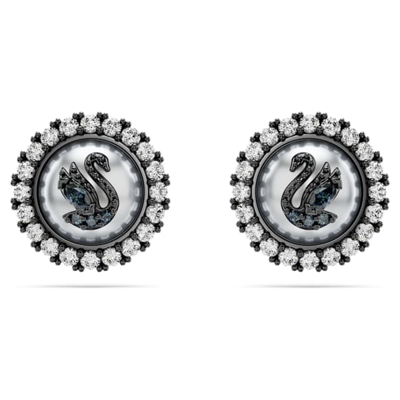 Swarovski Swan Ohrstecker, Kristallperle, Schwan, Grau, Rutheniert - Swarovski, 5680848