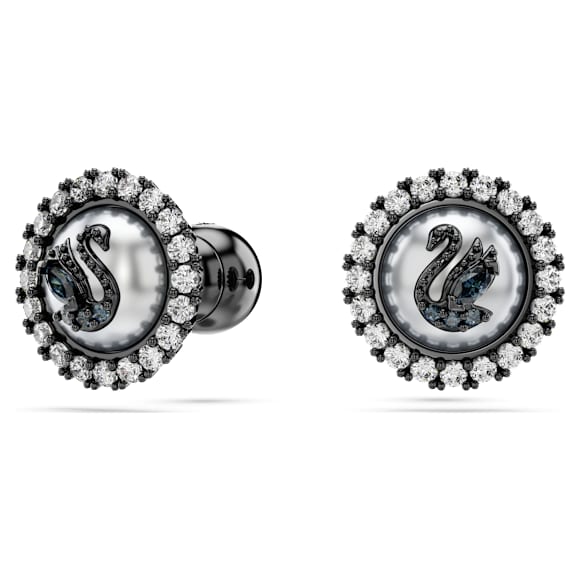 Swarovski Swan Ohrstecker, Kristallperle, Schwan, Grau, Rutheniert - Swarovski, 5680848