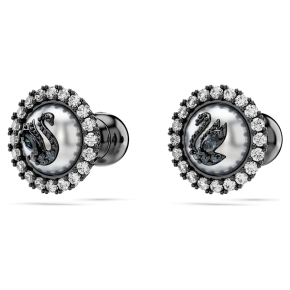 Swarovski Swan Ohrstecker, Kristallperle, Schwan, Grau, Rutheniert - Swarovski, 5680848