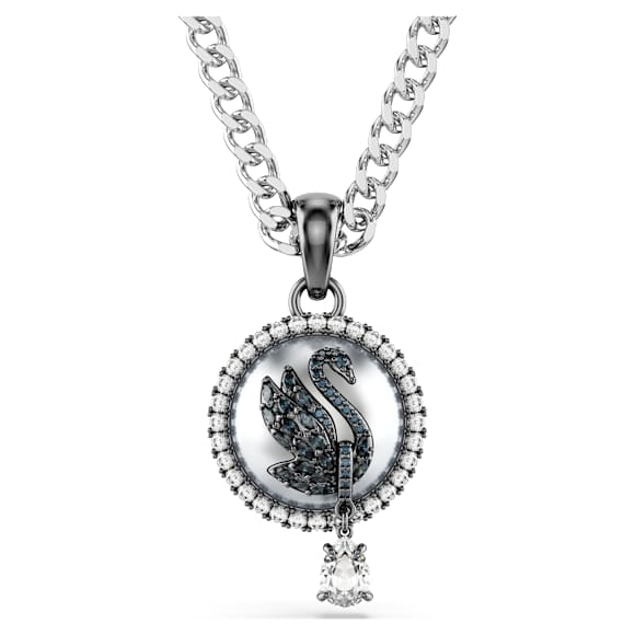Swan pendant, Crystal pearl, Swan, Grey, Rhodium plated - Swarovski, 5680868