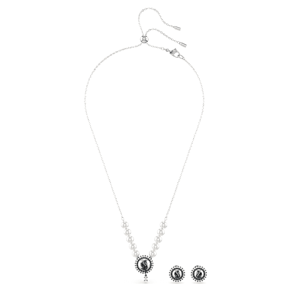 Swan set, Crystal pearl, Swan, Grey, Rhodium plated - Swarovski, 5680875