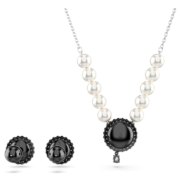 Swan set, Crystal pearl, Swan, Grey, Rhodium plated - Swarovski, 5680875