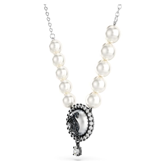 Swan set, Crystal pearl, Swan, Grey, Rhodium plated - Swarovski, 5680875