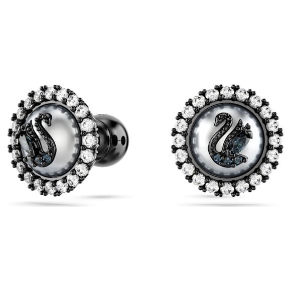 Swan set, Crystal pearl, Swan, Grey, Rhodium plated - Swarovski, 5680875