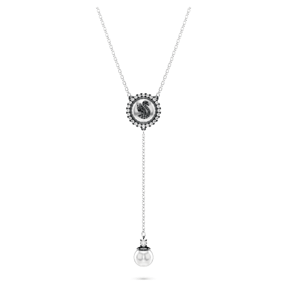 Swan Y pendant, Crystal pearl, Swan, Gray, Rhodium plated - Swarovski, 5681403