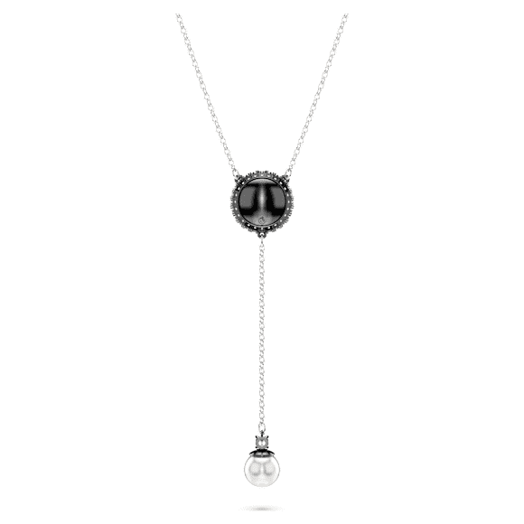 Swan Y pendant, Crystal pearl, Swan, Grey, Rhodium plated - Swarovski, 5681403