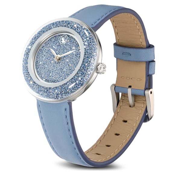 Crystalline Lustre Saat, İsviçre Üretimi, Deri kayış, Mavi, Paslanmaz çelik - Swarovski, 5681733