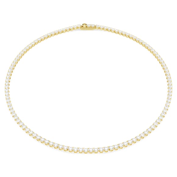 Matrix Tennis necklace, Round cut, White, 18K gold finish - Swarovski, 5681795