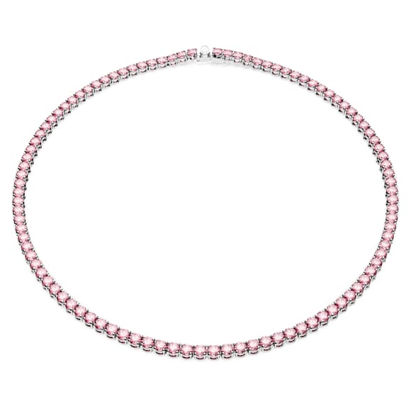 Matrix Tennis necklace, Round cut, Pink, Rhodium plated - Swarovski, 5681800