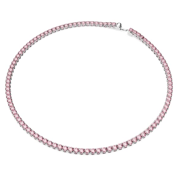 Matrix Tennis necklace, Round cut, Pink, Rhodium plated - Swarovski, 5681800